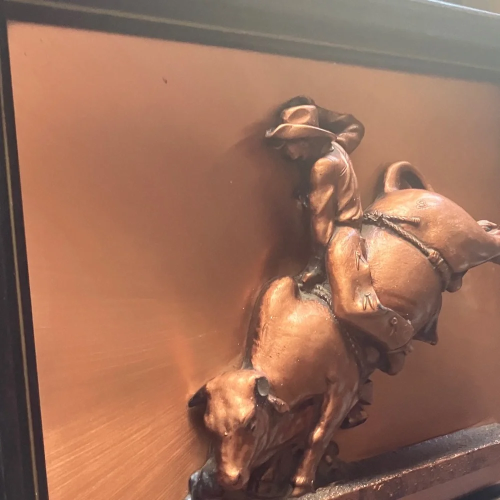 Vintage “The White Tornado” Rustic Bronze Plaster 3D Bull‎ Rider Wall Art 13x16